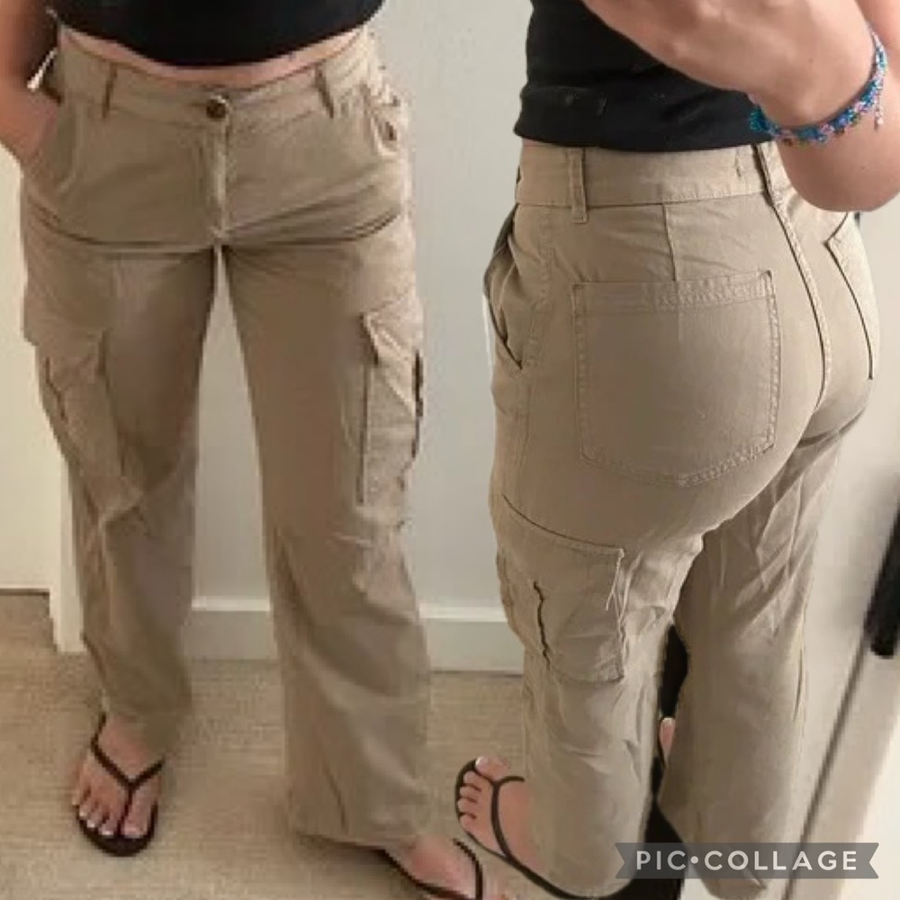 STR Stradivarius Cargo Pants Khaki‎ Utility Straight Leg Size 6